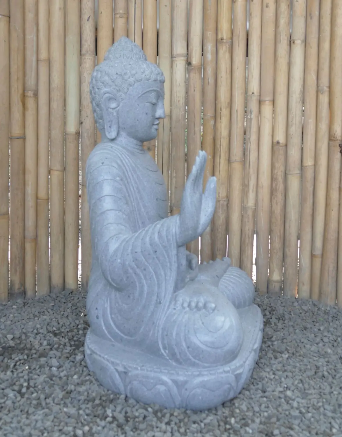  Product image 5 of the product “Seated Buddha made of Riverstone in Abhaya Position - gesture of fearlessness, H. 83cm. ”